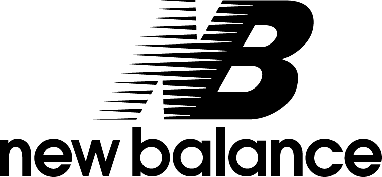 Black New Balance logo with stylized NB, motion lines, and text in New Balance collection.