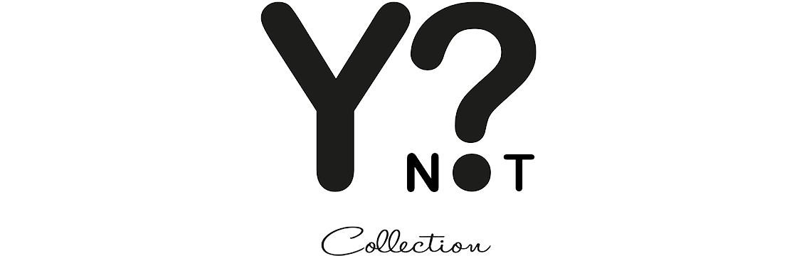 Simple black logo with Y, question mark, NOT, and Collection in script for Y Not.