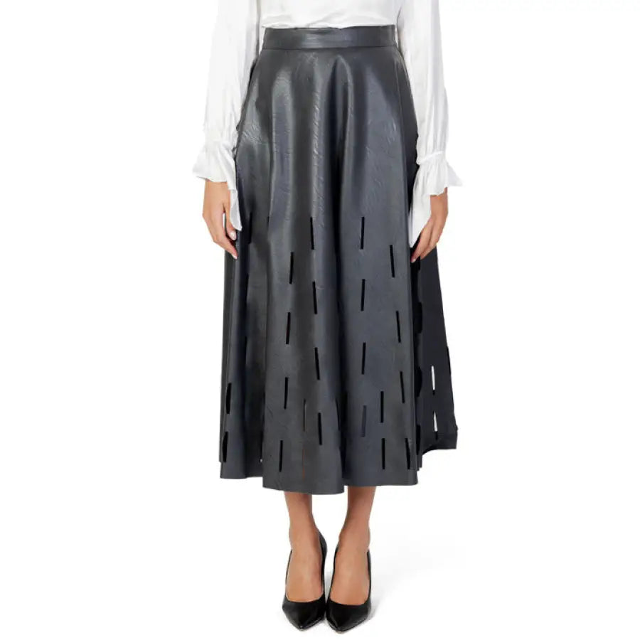 Sandro Ferrone A-line leather skirt with vertical cutout slits for women