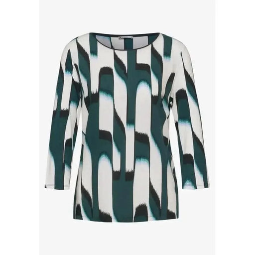 Abstract patterned three-quarter sleeve white and dark green blouse by Street One