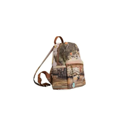 Backpack featuring vintage cityscape print and leather straps from Y Not? Women Bag