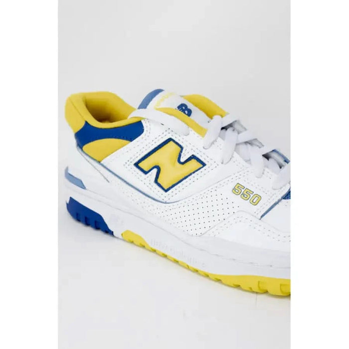 New Balance 550 sneaker in white, blue, and yellow colorway for New Balance Women Sneakers