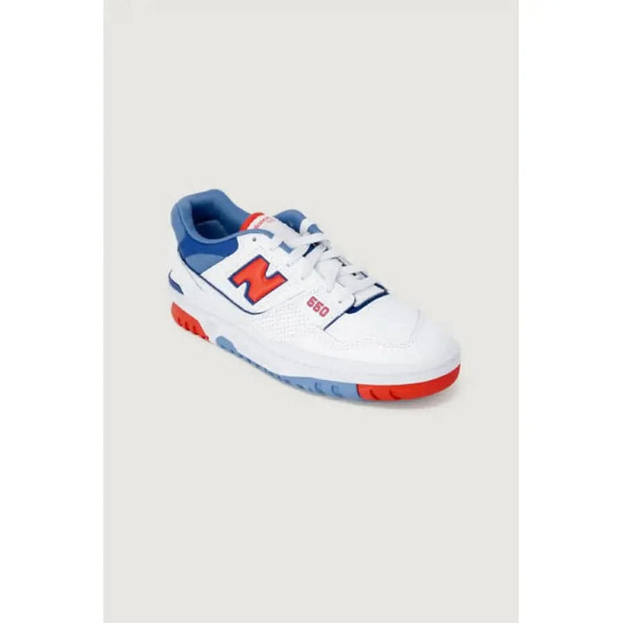 New Balance Women Sneakers in white, blue, and red color scheme