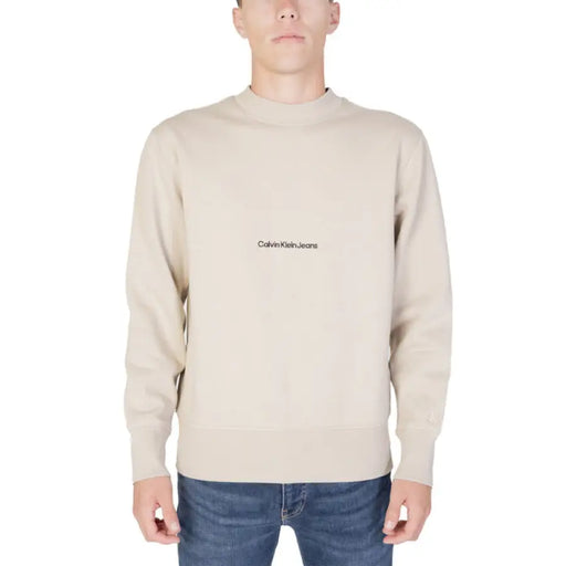 Beige Calvin Klein Jeans sweatshirt modeled for Calvin Klein Jeans Men Sweatshirts