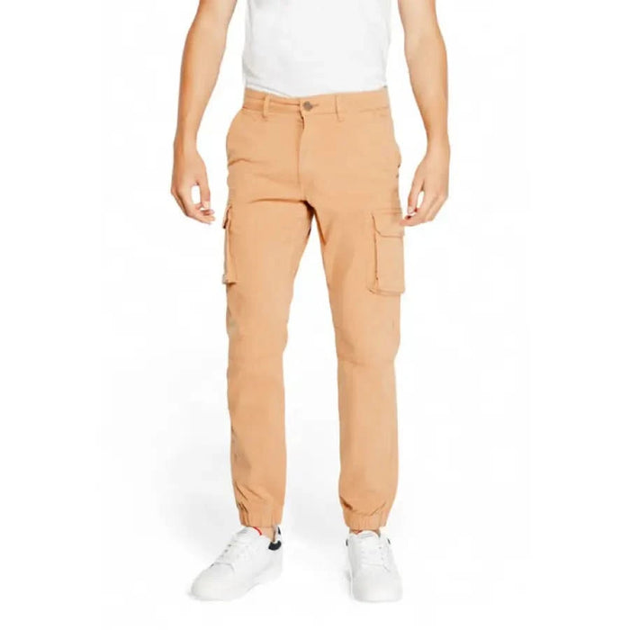 Gas - Gas Men Trousers: Beige cargo pants with side pockets and elastic ankle cuffs