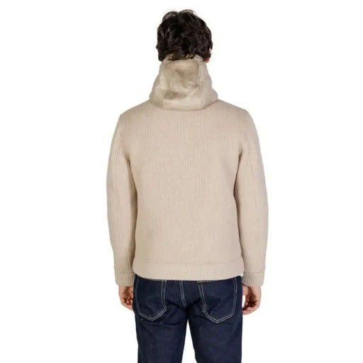 Beige hooded sweater from the back featured in Hydra Clothing Men Jacket