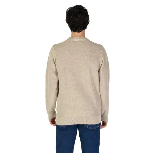 Beige knit sweater back view from Gas Men Knitwear with round neck design