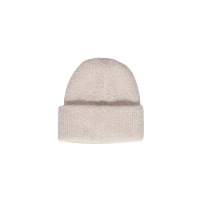 Beige knit winter beanie with a folded brim for Pieces Women Cap