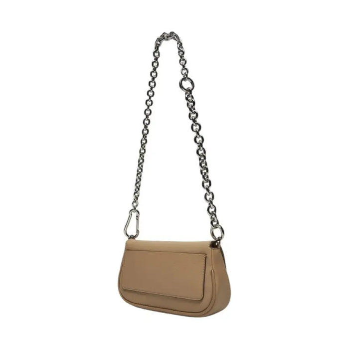 Beige leather handbag with silver chain strap from Calvin Klein Women Bag collection