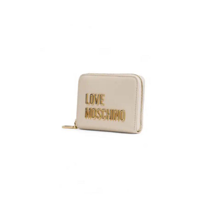 Beige leather wallet with gold Love Moschino lettering for women’s fashion