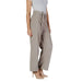 Beige linen wide-leg pants with drawstring waist from Only Women Trousers collection