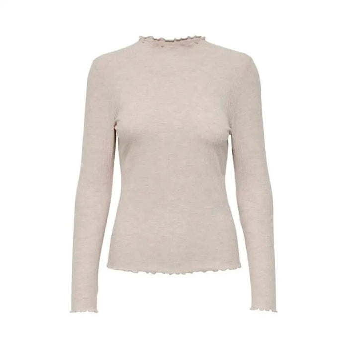 Beige long-sleeved top with scalloped neckline and hem - Only Women Knitwear