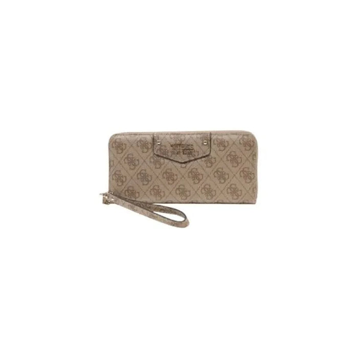 Beige monogram-patterned GUESS wallet with wrist strap from Guess Women Wallet