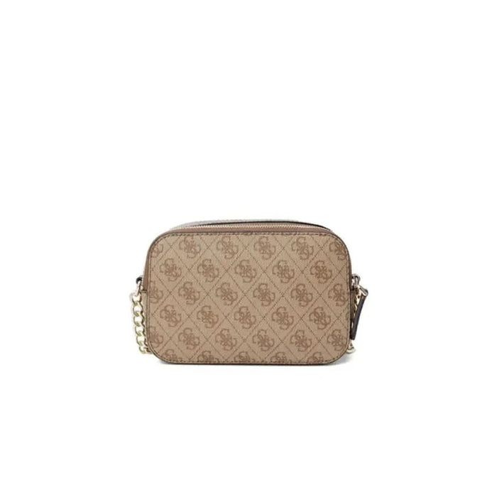 Beige patterned Guess Women Bag with a gold chain strap for stylish convenience