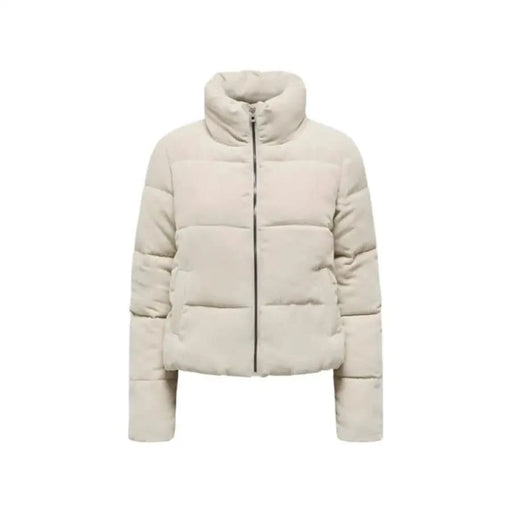 Beige puffer jacket with high collar and front zipper from Only Women Jacket collection