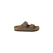 Birkenstock-style taupe sandal with two adjustable straps for women