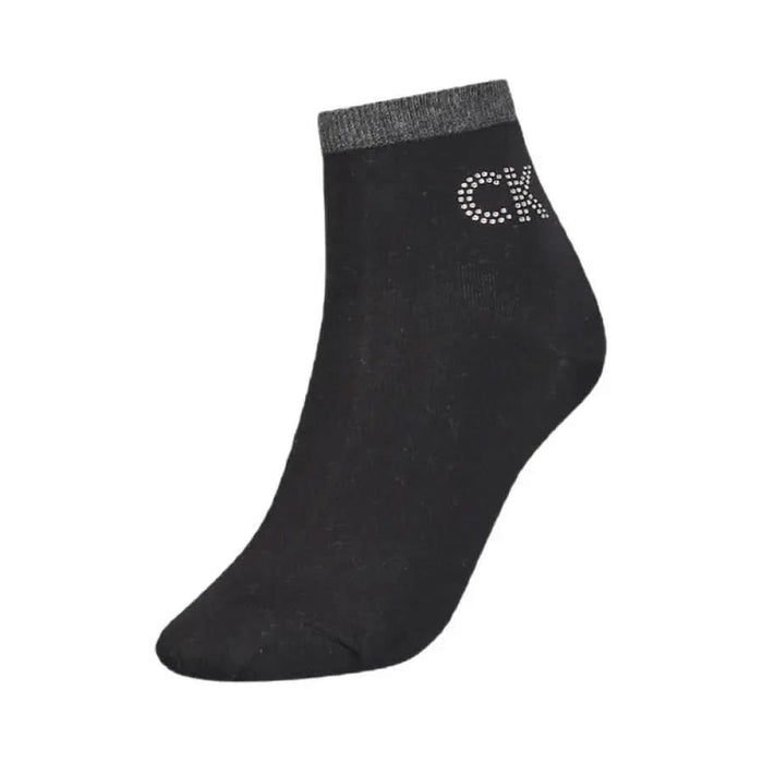 Black ankle sock with rhinestone ’CR’ logo and gray ribbed cuff - Calvin Klein Underwear