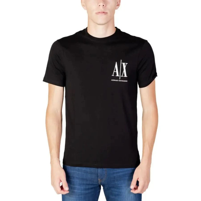 Black Armani Exchange t-shirt with white ’A|X’ logo on the chest for men