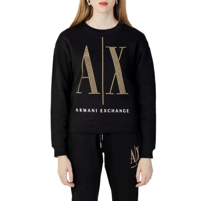 Black Armani Exchange sweatshirt with gold studded ‘AX’ logo for women