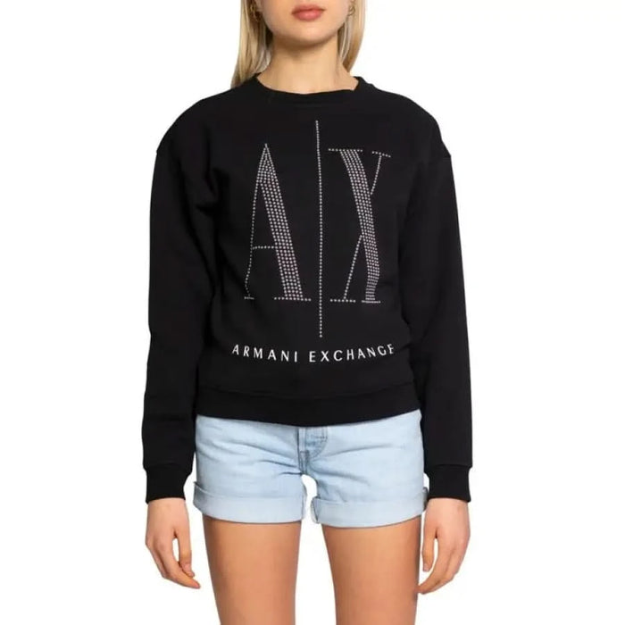 Black Armani Exchange sweatshirt with studded ’AX’ logo design for women