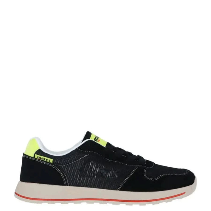 Black athletic sneaker with neon yellow accents and white sole from Mares Men Sneakers