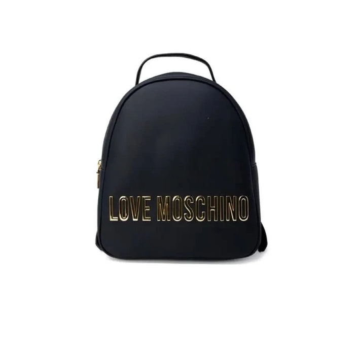 Black backpack featuring gold Love Moschino lettering in a stylish design