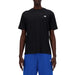 Person wearing Black New Balance T-shirt and blue shorts from New Balance Men T-Shirt collection