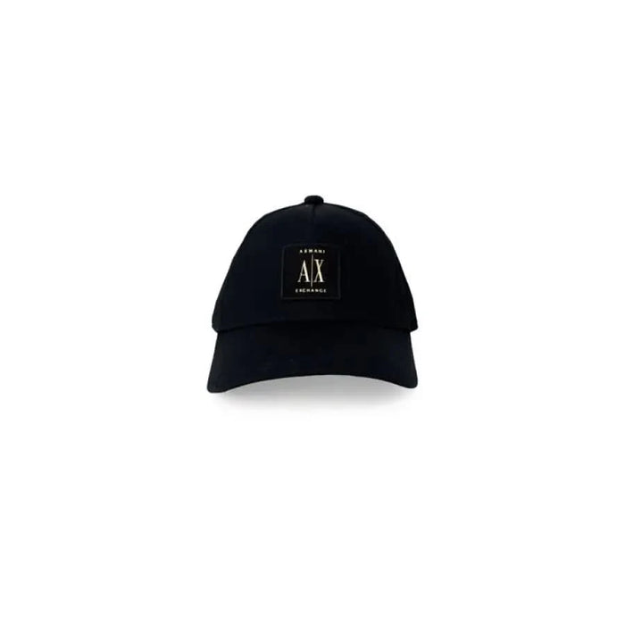 Black baseball cap featuring a gold AX logo from Armani Exchange Men Cap