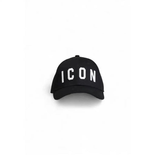 Black baseball cap featuring ’ICON’ in white letters, perfect for stylish women