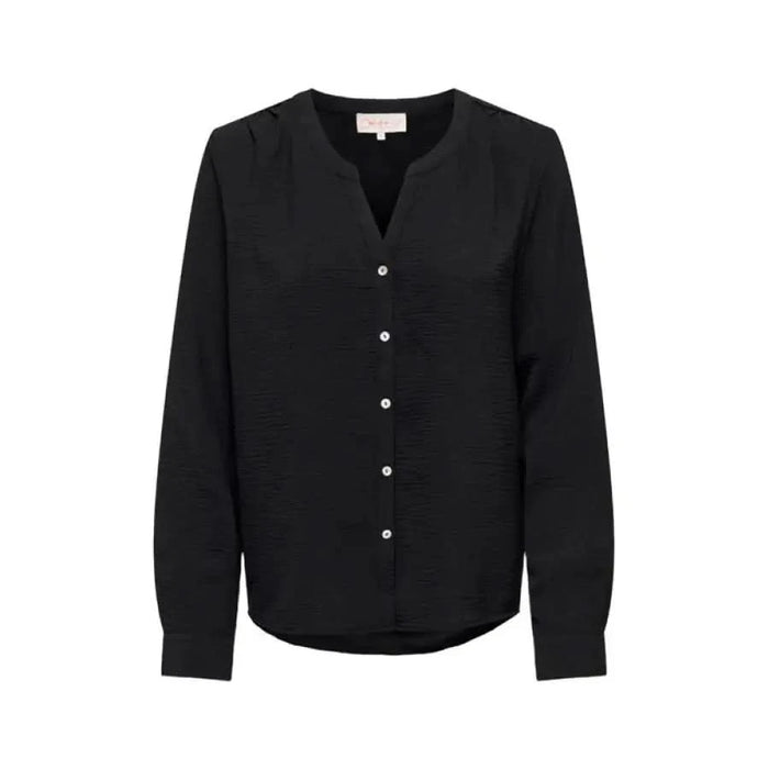 Black collarless V-neck button-up long-sleeved blouse - Only Women Shirt