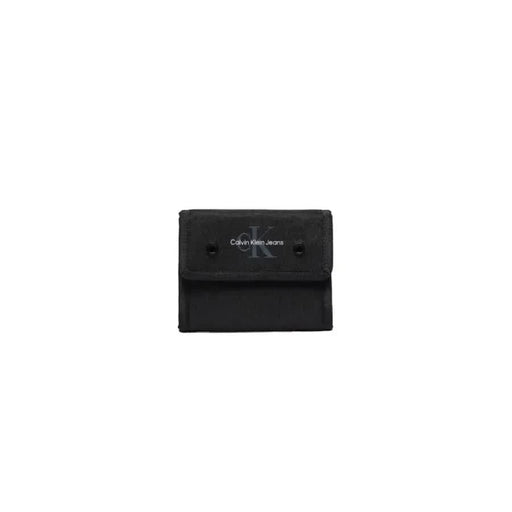 Black Calvin Klein Jeans wallet with front flap closure in ’Calvin Klein Men Wallet’ collection