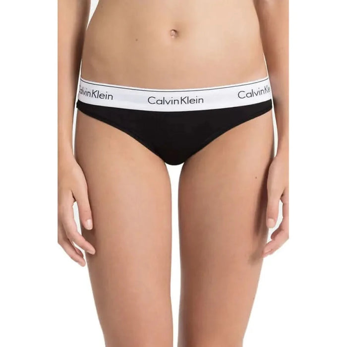 Black Calvin Klein underwear with white elastic waistband for women