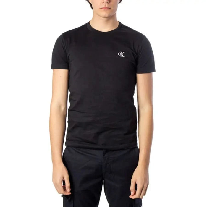 Black Calvin Klein t-shirt with CK logo on chest, from Calvin Klein Jeans collection