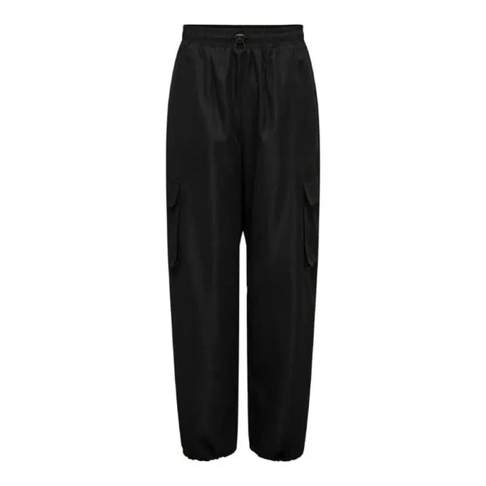 Black cargo pants with elastic cuffs and side pockets by Only Women Trousers