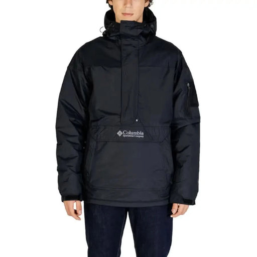 Black Columbia pullover winter jacket with hood for men by Columbia