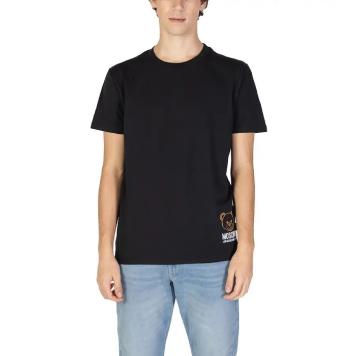 Black Moschino Underwear t-shirt with graphic detail near bottom hem for men