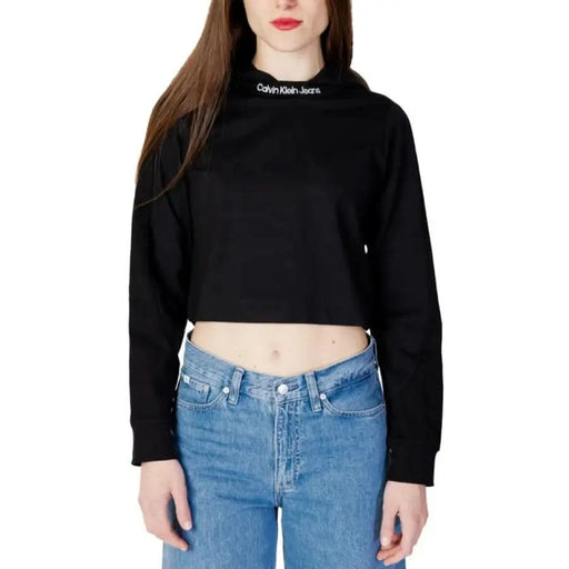 Black cropped Calvin Klein sweatshirt with blue jeans from Calvin Klein Jeans Women Sweatshirts