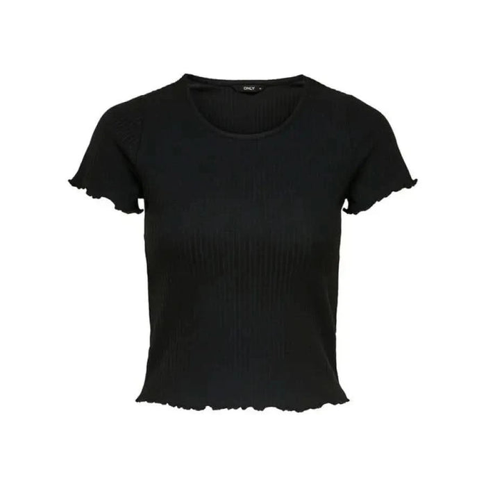 Black cropped t-shirt with ruffled edges and short sleeves - Only Women T-Shirt