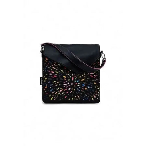 Black crossbody bag with colorful firework pattern by Desigual for women