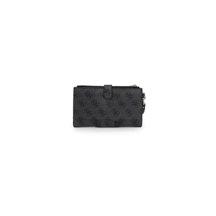 Guess Women Wallet: Black designer clutch with monogram pattern and zipper closure