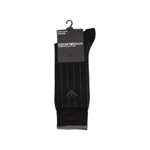 Black vertical pinstripe dress sock by Emporio Armani for men’s underwear collection