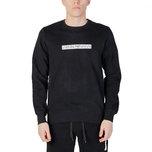 Black Emporio Armani sweatshirt with white logo on chest from Emporio Armani Men Sweatshirts