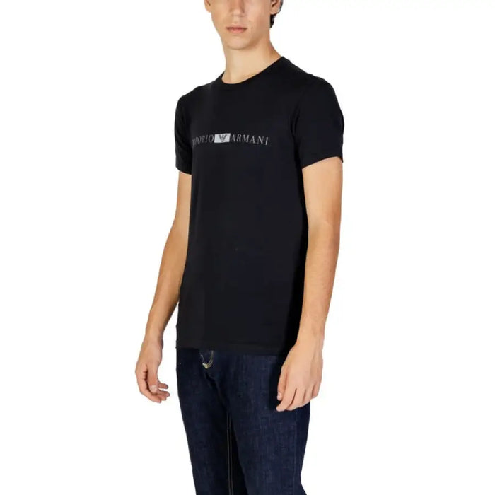 Black Emporio Armani t-shirt with silver logo for men from Emporio Armani Underwear