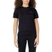 Black Fila Women T-Shirt worn by a person with curly hair for a stylish look