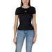 Black fitted Tommy Hilfiger t-shirt featuring a small logo for women’s fashion