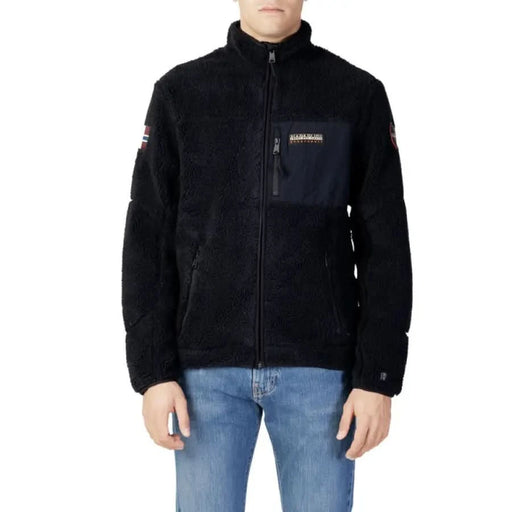 Black fleece jacket with zippered front and chest pocket from Napapijri Men Sweatshirts