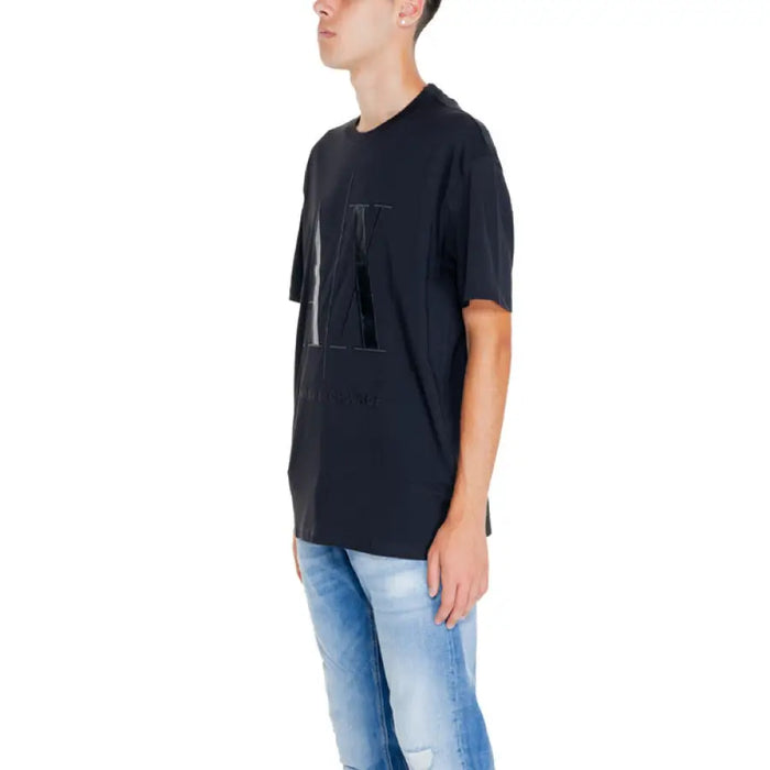 Black minimalist graphic t-shirt from Armani Exchange for men featuring front design