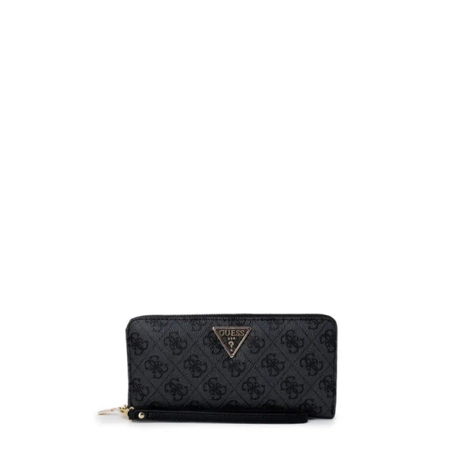 Black Guess wallet with monogram pattern and gold-tone logo from Guess Women Wallet collection