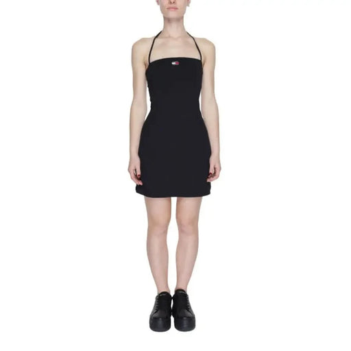 Tommy Hilfiger Jeans black halter-neck mini dress with logo on chest for women