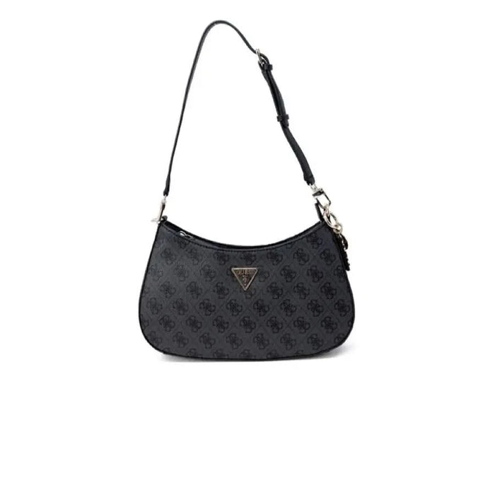 Black patterned handbag from Guess featuring a stylish shoulder strap